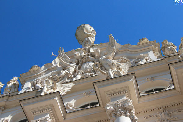 Decorative carvings on pediment of Linderhof Castle. Ettal, Germany.