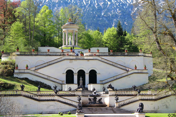 Terraced gardens at Linderhof Castle. Ettal, Germany.