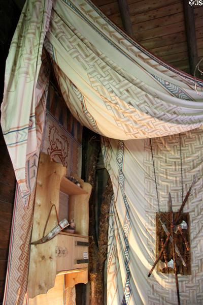 Draping in room replicating Hunding's dwelling in Opera Walküre at Linderhof Castle. Ettal, Germany.