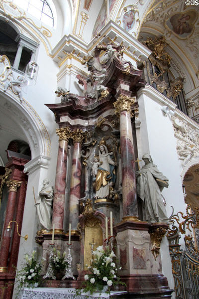 Ornate gilt & marble baroque altar in St Lorenz Basilica. Kempten, Germany.