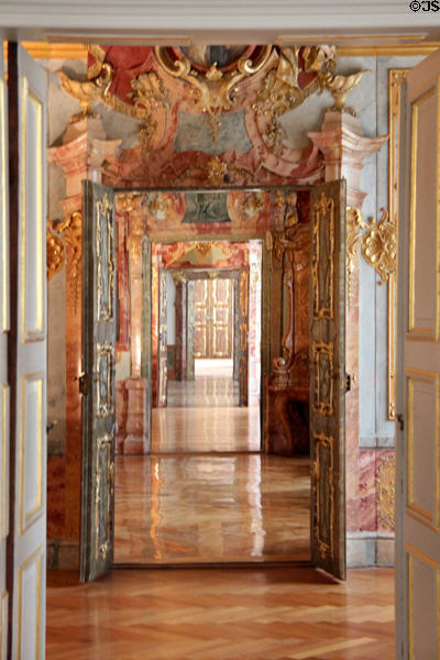 Kempten Residenz living quarters (1732-42) created by team of artists in Bavarian Rococo style under direction of Anselm von Reichlin-Meldegg. Kempten, Germany.