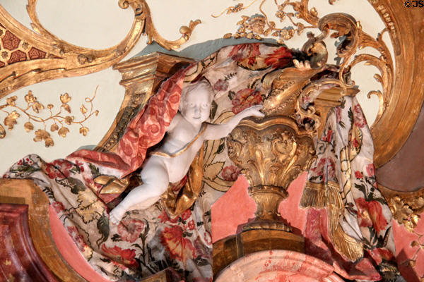 Detail of baroque room ornamentation, including cherub, at Kempten Residenz. Kempten, Germany.