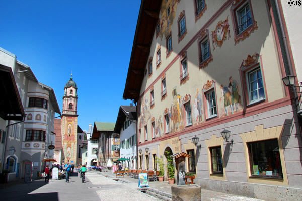 Painted buildings along main street. Mittenwald, Germany.