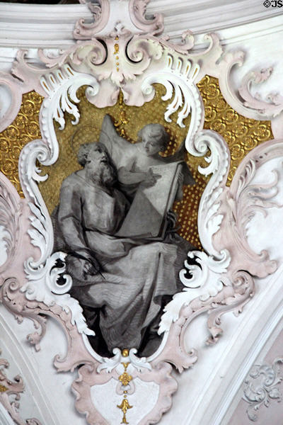St. Matthew Evangelist & his symbol, an angel, in Church of Sts Peter & Paul. Mittenwald, Germany.