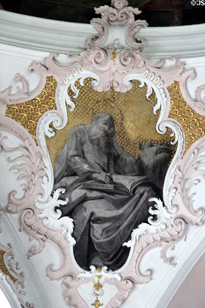 St. Mark, Evangelist, & his symbol, a lion, in Church of Sts Peter & Paul. Mittenwald, Germany.