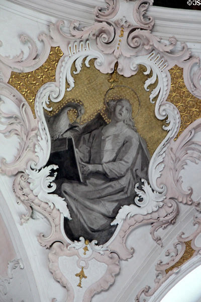 St. John, & his symbol, an eagle, in Church of Sts Peter & Paul. Mittenwald, Germany.