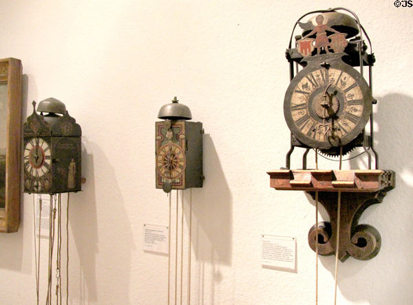 Late Renaissance iron clocks (c16thC - 1650) at Lindau Municipal Museum. Lindau im Bodensee, Germany.