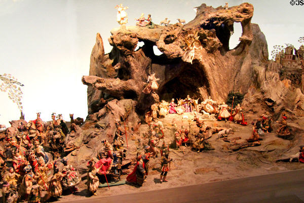 Carved Baroque manger figures (2nd quarter 19thC) with setting (1962) at Oberammergau Museum. Oberammergau, Germany.