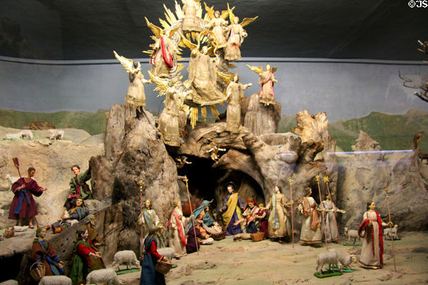 Carved traditional manger scene (19thC) at Oberammergau Museum. Oberammergau, Germany.