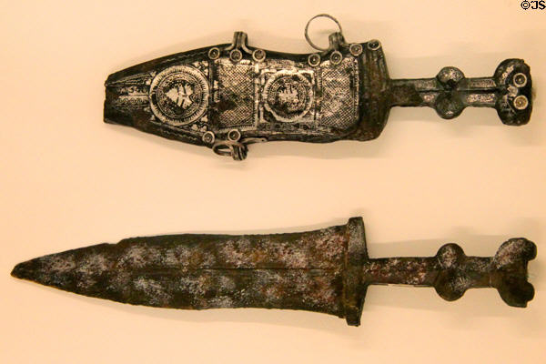 Copies of Roman daggers found in the region at Oberammergau Museum. Oberammergau, Germany.