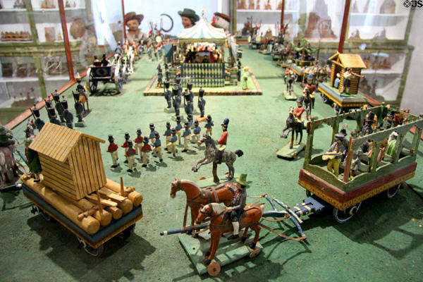 Carved figures of parade floats at Oberammergau Museum. Oberammergau, Germany.