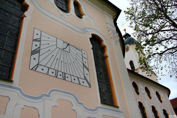Sundial on wall at Wieskirche. Steingaden, Germany.