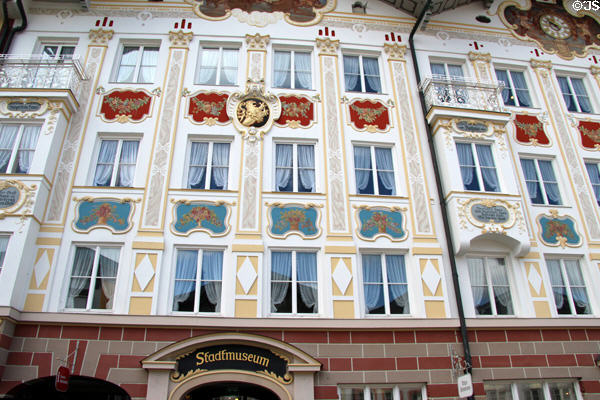 City museum facade details (Bürgerbräu Haus). Bad Tölz, Germany.