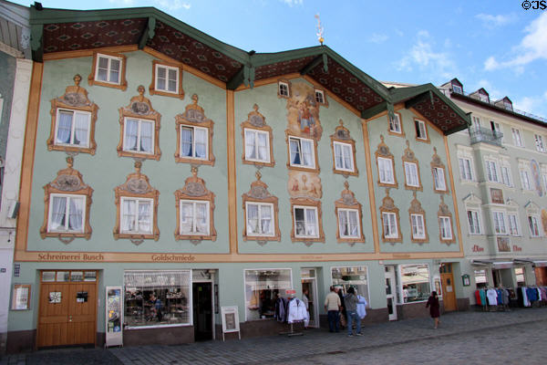 Painted window surrounds of 10-14 Marktstraße. Bad Tölz, Germany.