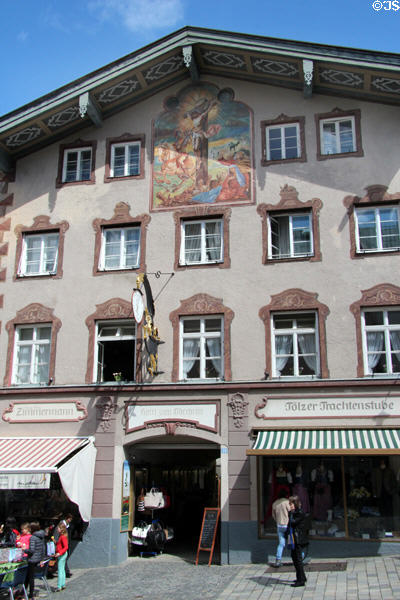 Hotel with painted crucifixion scene (33 Marktstraße|). Bad Tölz, Germany.