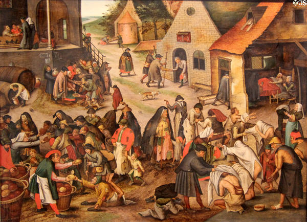 The Seven Works of Mercy painting (1616-38) by Pieter Brueghel Younger at Museum of Bread and Art. Ulm, Germany.