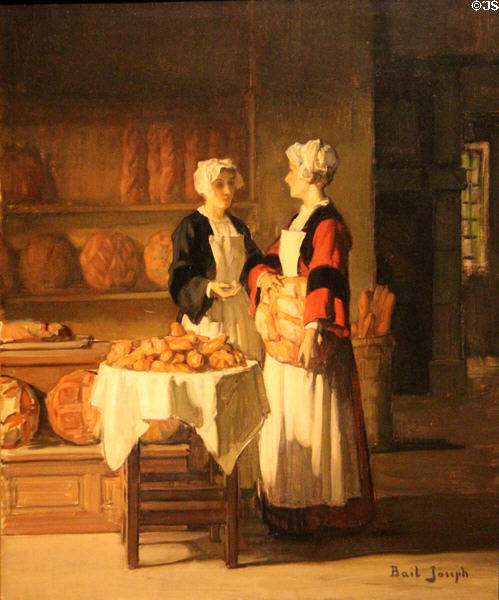 Housewives buying bread in Brittany bakery painting (1906) by Joseph-Claude Bail at Museum of Bread and Art. Ulm, Germany.