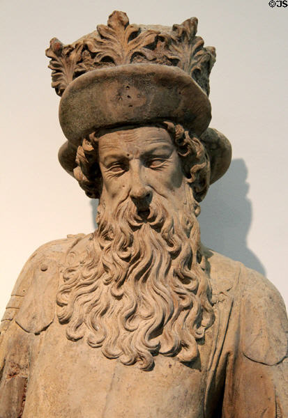 Sculpture portrait detail of King of Bohemia (1427-33) by Hans Mulscher at Ulmer Museum. Ulm, Germany.