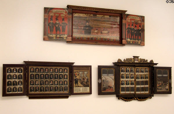 Array of portraits of local groups at Ulmer Museum. Ulm, Germany.