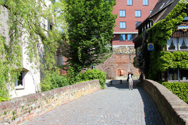 Cobblestone & brick bridge over Blau River. Ulm, Germany.