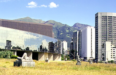 Quito Art Museum and modern high-rises of Quito. Ecuador.