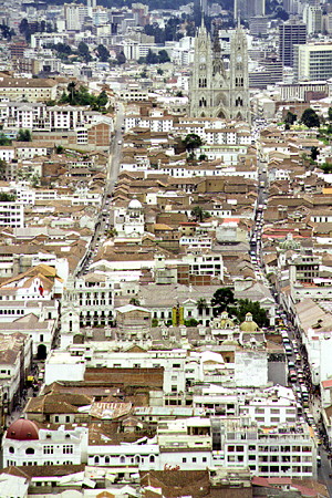 View of historic Quito from Panecillo shows this UNESCO world heritage town. Ecuador.