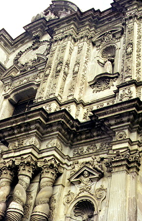Rococo facade of La Compañía Church in Quito. Ecuador.