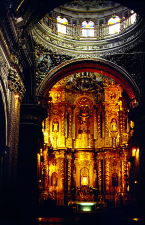 Interior of La Compañía Church in Quito. Ecuador.