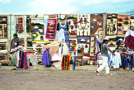 Various decorative tapestries on display in Quito. Ecuador.