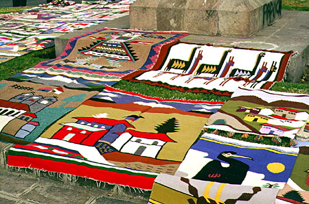 Colorful decorative blankets in Quito. Ecuador.