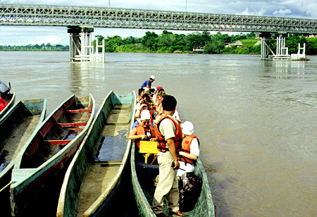 Preparing for departure from Coca for a trip down Río Napo, tributary of the Amazon. Ecuador.