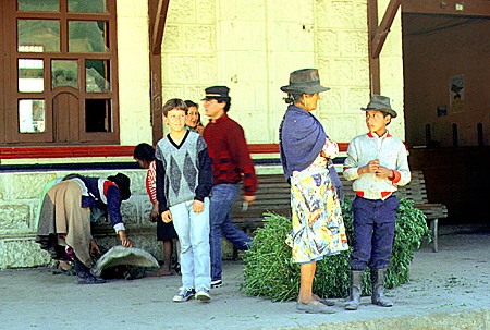 Awaiting the steam train at the station in a small village in Ecuador.