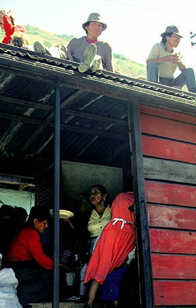 Native passengers on the steam train to Guayaquil. Ecuador.