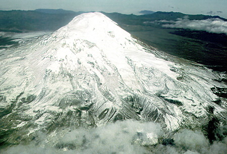 The highest extinct volcano in Ecuador from the air. Ecuador.