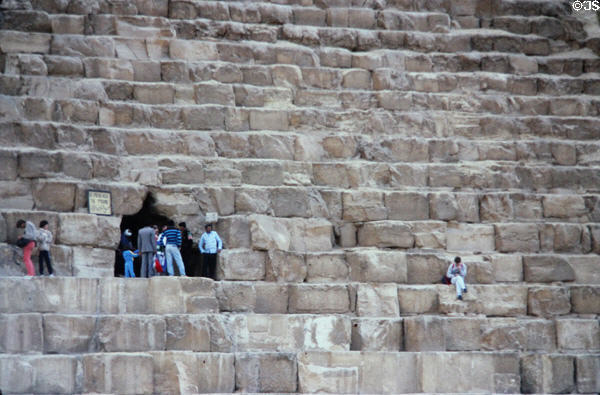 Modern entrance cut into Pyramid of Cheops to gain entrance to the interior chambers. Giza, Egypt.