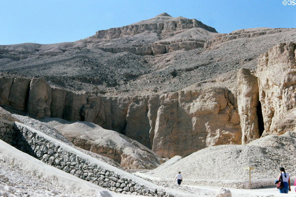 Valley of the Kings under pyramid-like mountain at Thebes. Egypt.