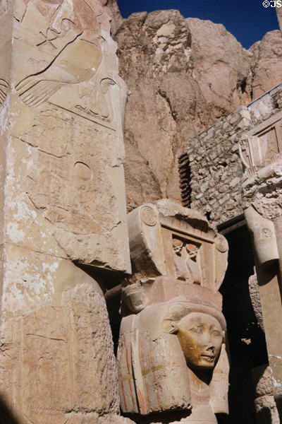Artistic details of great Temple of Deir el-Bahri in Thebes. Egypt.