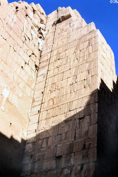 Wall with carved scenes at Temple of Karnak. Egypt.
