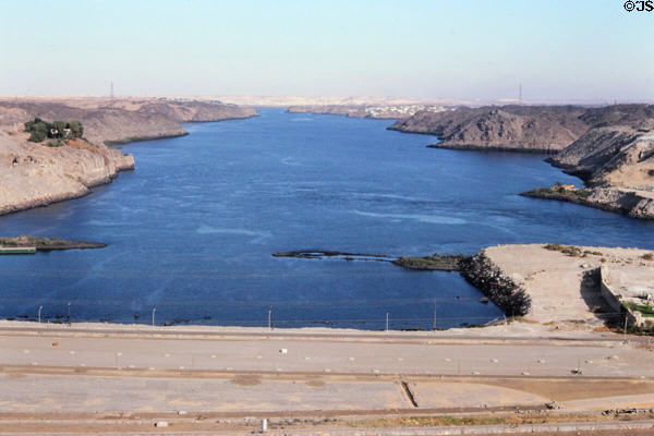 View of the Nile from top of Aswan Dam. Egypt.
