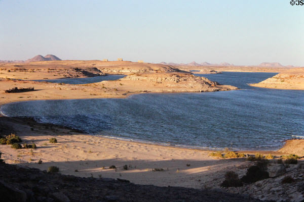 Abu Simbel view of Lake Nasser formed by Aswan dam. Egypt.