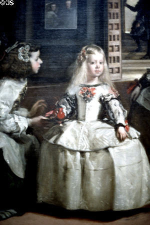 Royal princess detail of painting of Family of Philip IV by Diego Velázquez in Prado Museum. Madrid, Spain.