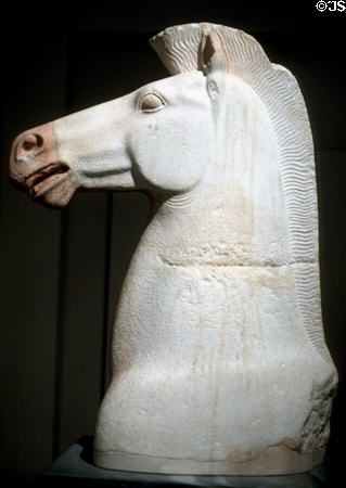 Greek sculpture horse's head (515 BCE) in Prado Museum. Madrid, Spain.