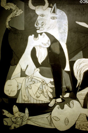 Detail of Guernica (1937) by Pablo Picasso captures terror of aerial bombing of civilians during Spanish Civil War at Museo Reina Sofia. Madrid, Spain.