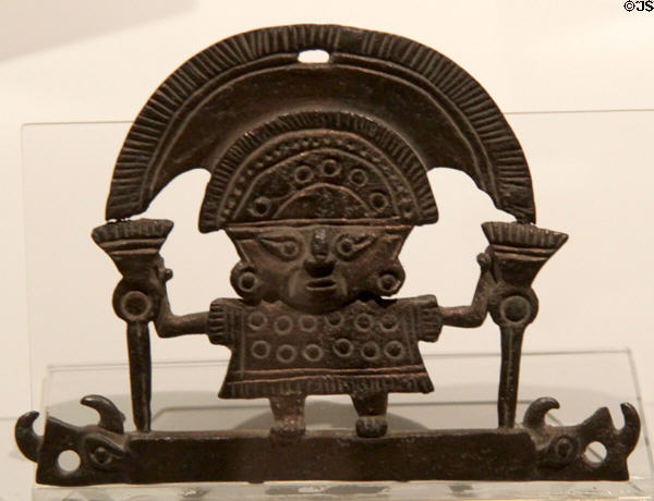 Lambayeque culture copper pectoral pendant depicting a god (1150-1450) from Peru at Museum of America. Madrid, Spain.