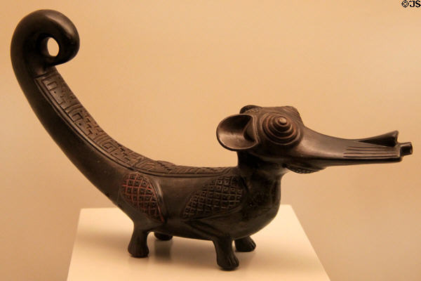 Chimu culture ceramic figure in shape of caiman (1400-1533) from Cuzco, Peru at Museum of America. Madrid, Spain.