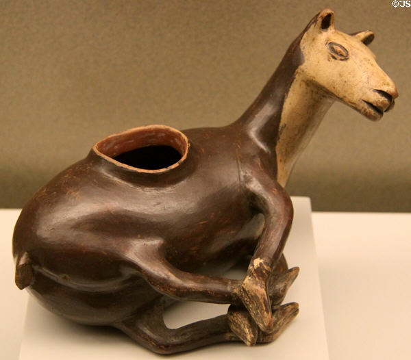 Chimu-Inca culture ceramic bowl with llama (1470-1532) from Peru at Museum of America. Madrid, Spain.