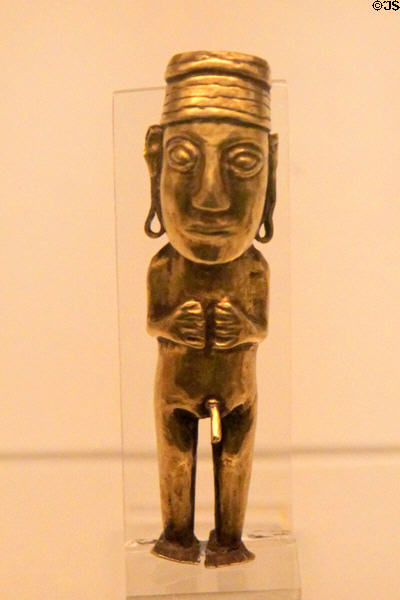 Inca gold votive figure of man (1400-1533) from Cuzco, Peru at Museum of America. Madrid, Spain.
