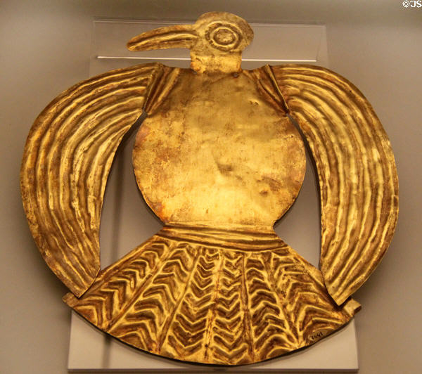 Inca gold sheet shaped like bird (1400-1533) from Peru at Museum of America. Madrid, Spain.