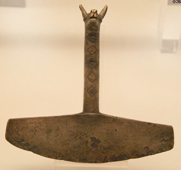 Inca bronze Tumi sacrificial ceremonial knife (1400-1533) from Cuzco, Peru at Museum of America. Madrid, Spain.