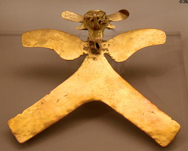 Calima culture winged gold pendant (1000 BCE - 1000 CE) from Colombia at Museum of America. Madrid, Spain.